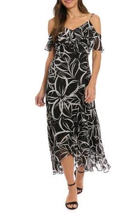London Times Cold Shoulder Ruffle Faux Wrap Dress in Black/White at Nordstrom Rack, Size 10P