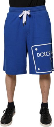 Dolce & Gabbana Mens Logo Print Casual Shorts - Medium Blue Cotton - Size EU 48 (Mens)