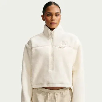 Nike Womens SKIMS Sherpa Oversized 3/4-Zip Jacket in White | IV6650-115