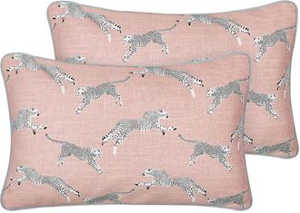 Beliani Beliani - Conjunto De 2 Cojines De Algod&oacute;n Con Motivo De Guepardo 30 X 50 Cm Rosa Arales