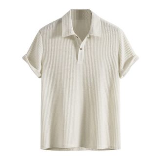 Generic Mens Polo Shirts Short Sleeve Knitted Ribbed Golf Shirt Button T-Shirts Business Tops Summer Casual Solid Color Tees Camisas para Hombres De Trabajo(Z