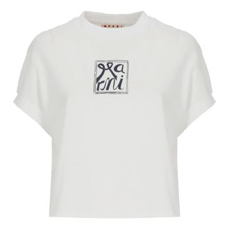 Marni T-Shirts, female, White, Size: 2XS Frame Logo Cotton Cocoon T-shirt