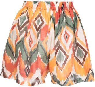 Bambah Argentina geometric shorts - women - Cotton - 14 - Orange