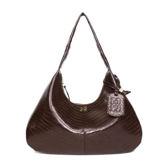 Ganni Shoulder Bags, female, Brown, Size: ONE SIZE Croco Hobo Bag