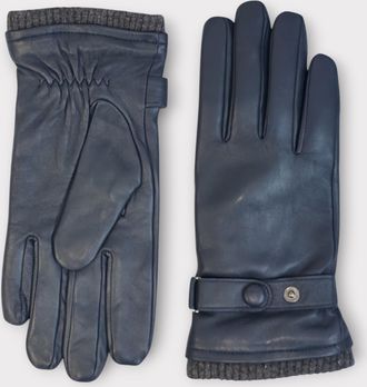 Infinity Leather Mens Navy Blue Italian Leather Warm Wool Lining Winter Bike Riding Driving Casual Gloves