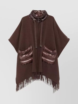 Herno fringed poncho with high neck and hood