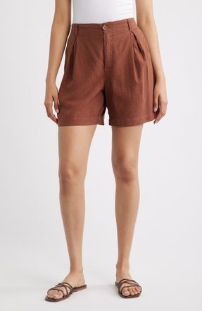 Cloth & Stone Linen Blend Pleat Shorts in Sunrise Mocha at Nordstrom, Size X-Large