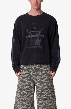 mnml Preys Long Sleeve Graphic Cotton T-Shirt in Washed Black at Nordstrom, Size Xx-Large