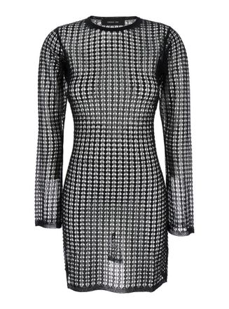 Federica Tosi Flexage Black Crewneck Dress With Check Motiv All-Over And Open Rear In Fabric Woman