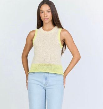 Dear John Denim Bayla Crew Neck Sleeveless Classic Fit Top In Yellow/tan