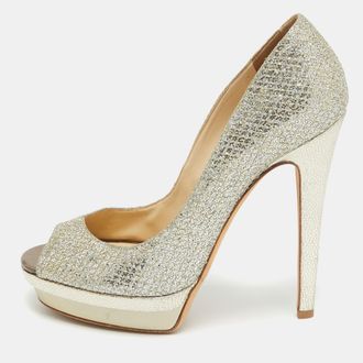 Jimmy Choo London Gold Glitter Fabric Torte Platform Pumps