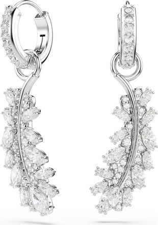 Swarovski Vienna Earrings, Mixed Cuts, Feather, White, Rhodium Plated