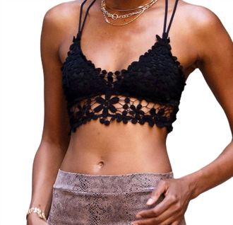 HYFVE Love Letter Lace Flower Crop Top In Black