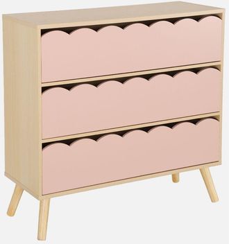 Sweeek Sweeek - C&oacute;moda Infantil Efecto Madera Con Patas De Pino, 3 Cajones, Azur, Rosa, 80x30x79 Cm