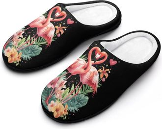 Generic Hawaiian Flamingos Lover Mens House Slippers Memory Foam Washable Cotton Slip on Home Shoes