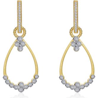 Lafonn Gold Plated Sterling Silver Open Pear Shape Simulated Diamond Dangle Earrings in White at Nordstrom Rack