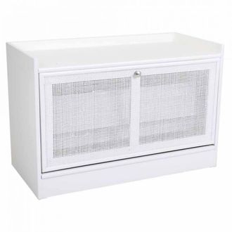 Wanderlust Deco Banqueta zapatero de madera y rejilla blanca 80x38x53