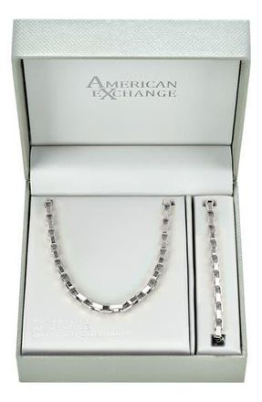 American Exchange Mens Elongated Box Link Necklace & Bracelet Set in Silver at Nordstrom Rack