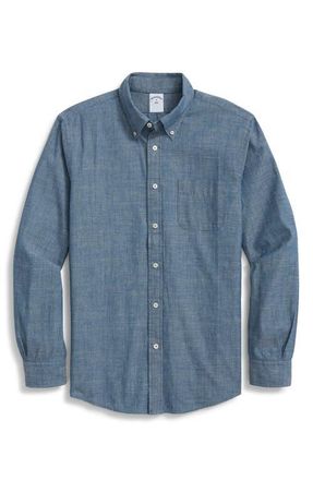 Brooks Brothers Regular Fit Cotton Chambray Button-Down Shirt in Chambray Dark at Nordstrom, Size Xx-Large