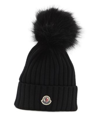 Moncler Black Rib knitted Beanie Cap