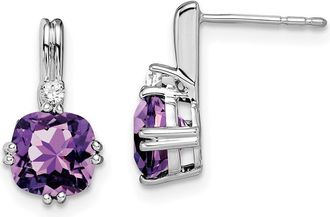Diamond2Deal 14k White Gold Cushion Amethyst and Diamond Earrings