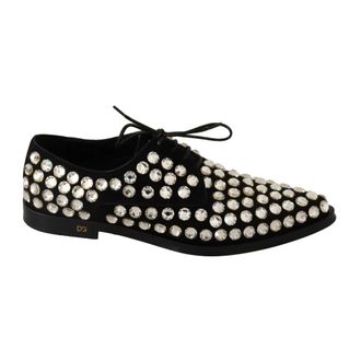 Dolce & Gabbana Laced Shoes, female, Black, 5 1/2 UK, Elegant Crystal-Embellished Lace-Up Flats