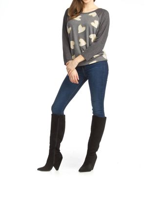 Papillon Heart Baseball Sleeve Sweatshirt In Grey