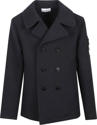 Stone Island Double-Breasted Heavy Melton Jas - Heren - Mantels - Blauw - Maat: 2XL Zijde