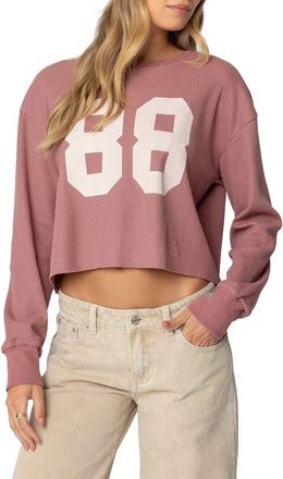 Edikted 88 Long Sleeve Waffle Knit Crop Top in Mauve at Nordstrom, Size X-Small