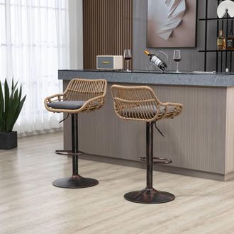 Direct Wicker 2 PCS Modern Swivel Bar Stools, Height Adjustable Wicker Bar Chairs in Grey | Size: 2 Seater