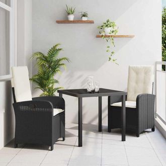 vidaXL Conjunto De Comedor De Jard&iacute;n 3 Pcs Negro Rat&aacute;n Sint&eacute;tico Vidaxl