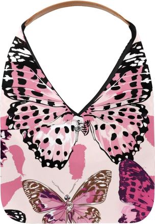 Generic Pink Butterfies Pattern Reusable Lightweight Grocery Bags - Foldable Into Compact Pouch, Washable & Sturdy, Multipurpose for Shopping and Travel