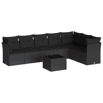 vidaXL Set De Sof&aacute;s De Jard&iacute;n 8 Piezas Y Cojines Rat&aacute;n Sint&eacute;tico Negro Vidaxl