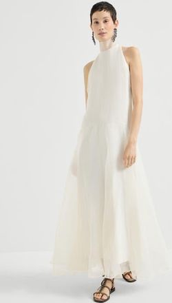 Brunello Cucinelli Crispy silk dress with monili in Butter at Nordstrom, Size Xx-Large Eu