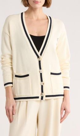 Bobeau Varsity Cotton Cardigan in Cream/Navy at Nordstrom Rack, Size X-Small