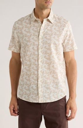 14th & Union Floral Print Short Sleeve Linen & Cotton Button-Up Shirt in White Scrolling Fleur at Nordstrom Rack, Size Xx-Large