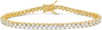 SHYMI Three Prong 2mm Round Tennis Bracelet - 18K Gold-Filled, Rhodium Plated, Cubic Zirconia, Size 6 with 2 Extender, Day to Night