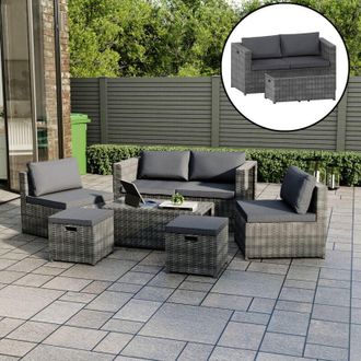 Home Discount Islay Rattan Garden Furniture 6 Seater Outdoor Sofa Chair Coffee Table Set No Assembly Required, Grey