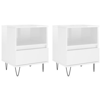 vidaXL Vidaxl - Mesitas Noche 2 Uds Madera Ingenier&iacute;a Blanco Brillo 40x35x50 Cm