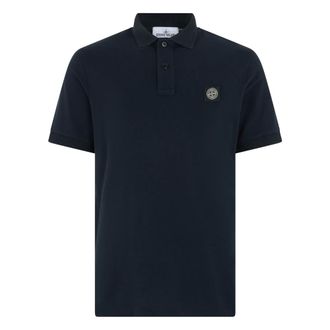 Stone Island Polo Shirts, male, Blue, Size: M Cotton Piqu&eacute; with Stretch