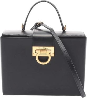 Ferragamo Pre-owned Handbags, female, Black, Size: ONE SIZE Pre-owned Gancini leather 2way handbag
