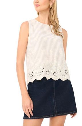 Vince Camuto Embroidered Eyelet Sleeveless Top in Birch at Nordstrom, Size X-Small P