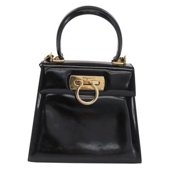 Ferragamo Gancini Convertible Top Handle Bag Patent Leather Black Patent_Leather Handbag (Pre-Owned)