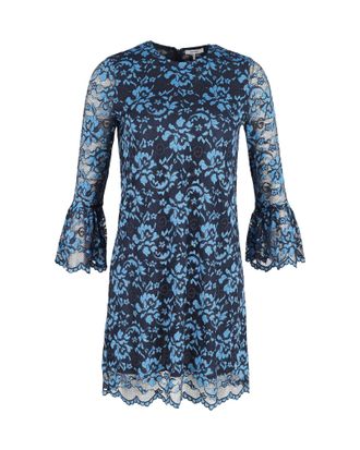 Ganni Ganni Lace Sleeve Floral Dress in Blue Polyester