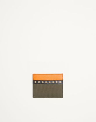 Valentino Garavani Valentino Garavani Stud Up Cardholder in Nylon and Grainy Calfskin