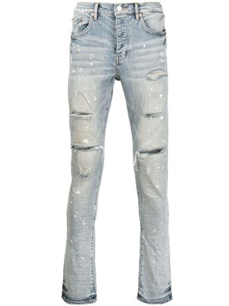 Purple P001 paint splatter slim-fit jeans - Blue