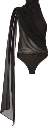 Andamane Tops, Dames, Zwart, M, Zwarte Gedrapeerde Bodysuit met Cape