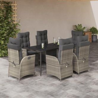 vidaXL Set Comedor Jard&iacute;n 7 Pzas Y Cojines Rat&aacute;n Sint&eacute;tico Gris Claro Vidaxl