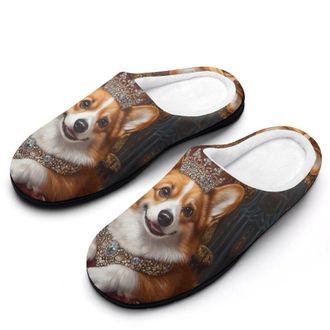 Generic Corgi Dog Queen Womens Slippers Warm House Slippers Indoor House Shoes with Anti-Skid Rubber Sole