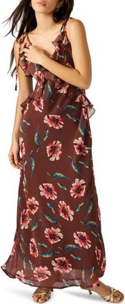 Steve Madden Adalina Ruffle Sleeveless Maxi Dress in Brown at Nordstrom, Size Medium